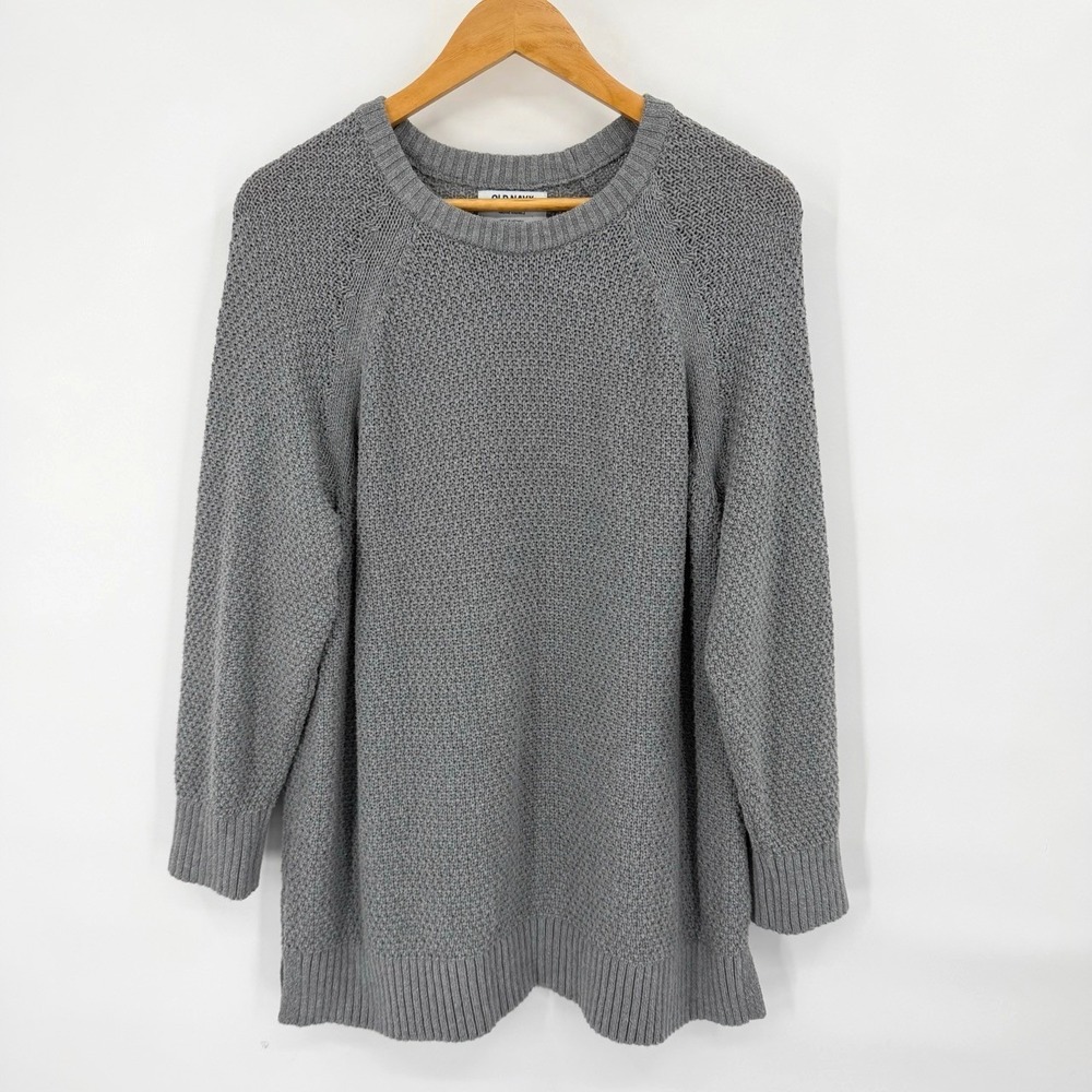 Old Navy Womens Size Large Crew Neck Fisherman Sweater Long Sleeve Knit Gray - Picture 2 of 8